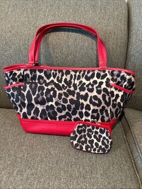 Coach Park Ocelot Print Carrie Tote F23278 + Matching Coin Purse